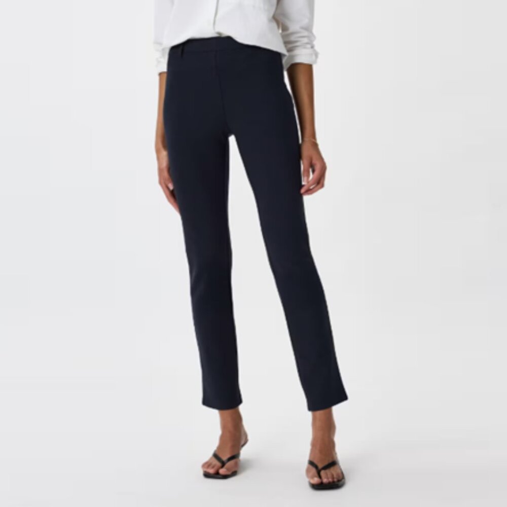 Quince Women's Navy Blue Ultra-Stretch Ponte Pant Straight Leg M Petite 28" NWT